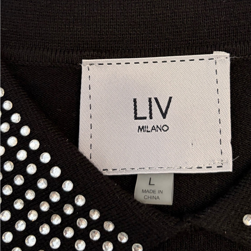 Liv Milano Women’s Sweater Collar Rhinestones embellished Black size Large - Picture 6 of 11